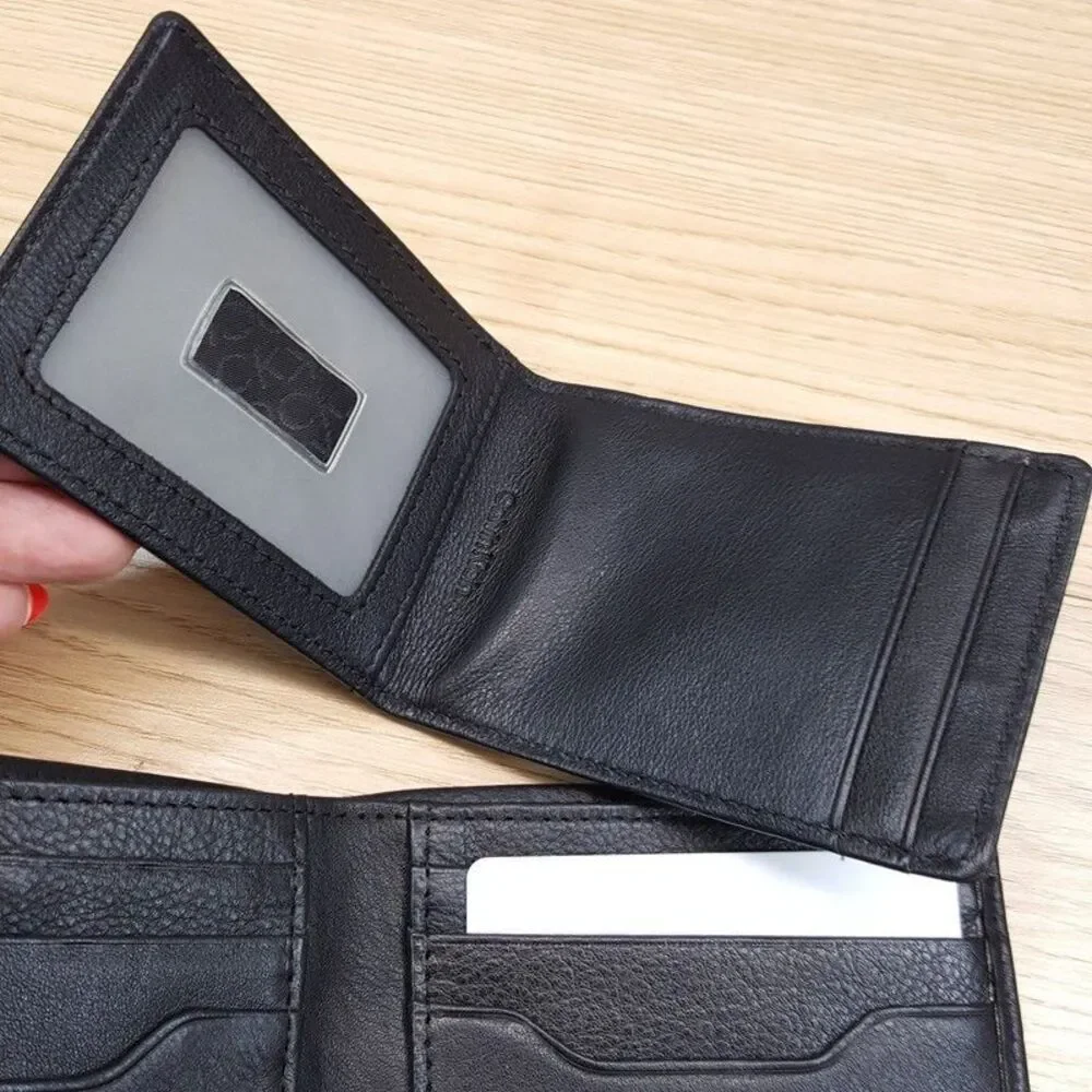 CALVIN KLEIN Mens Wallet Black Pebbled Leather Slimfold Removable Front Pocket
